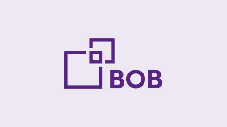 BOB logo med lys lilla bakgrunn