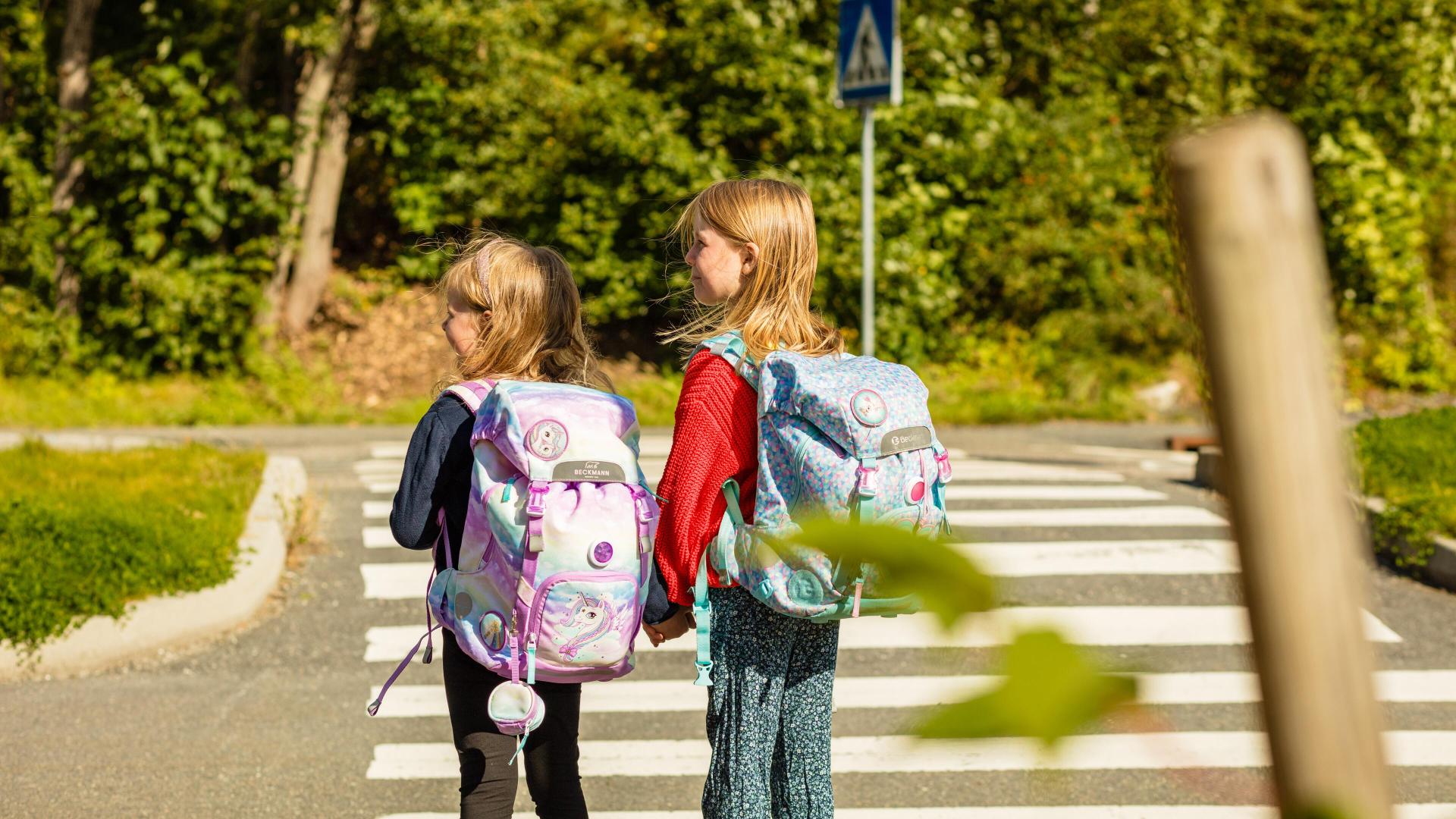 Barn går sammen på en vei