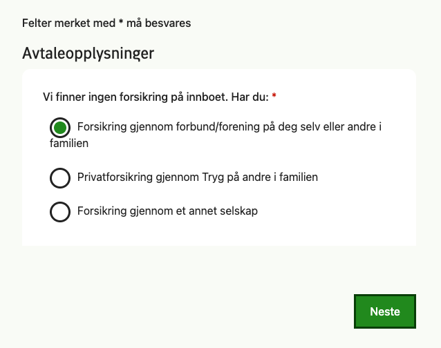 Skjermbilde fra skademeldingsskjema